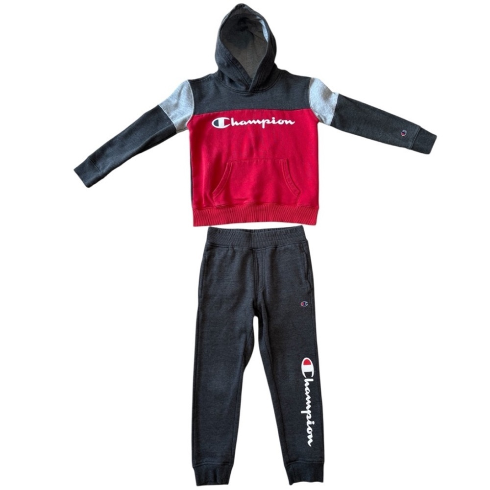 Champion Gray, Dark Gray & Red Boy’s  2-Piece Hoodie & Jogger Set Size Small (8)